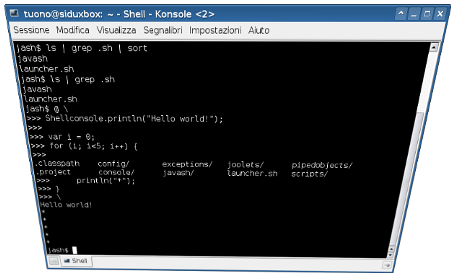 Screenshot of a JavaSh session